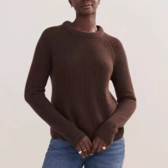 BEST Jenni Kayne Cashmere Fisherman Sweater XS/S/M Chocolate Cafe Brown - Picture 2 of 6